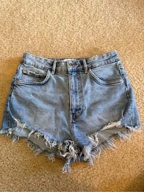 Zara Light Blue High-Rise Denim Frayed Hem Women’s Shorts